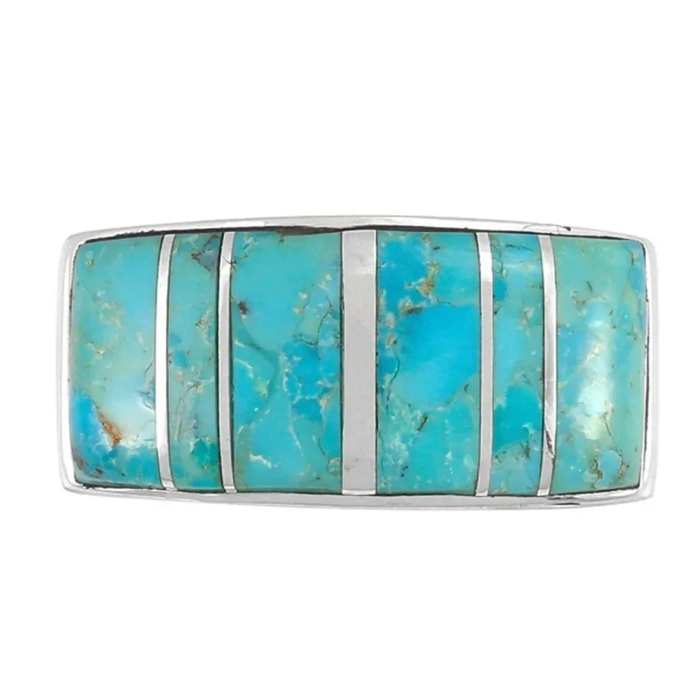 Southwestern Turquoise Inlay Statement Ring - Wide Sterling Silver Band